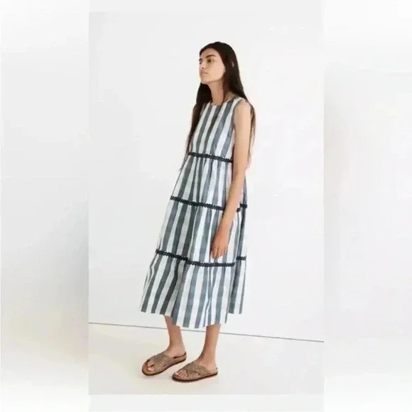Madewell | Rickrack Cattail Tiered Dress in Gingham Check - Picture 5 of 14